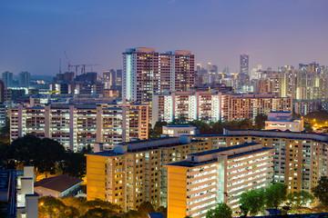 Home and residential building in Singapore, night scene