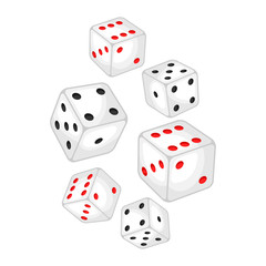 Set of casino white dice falling down