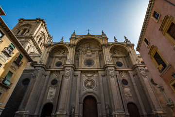 Fototapeta na wymiar View of the facade of the Granada Cathedral (Cathedral of the Incarnation - Santa Iglesia Catedral Metropolitana de la Encarnación de Granada), Spain