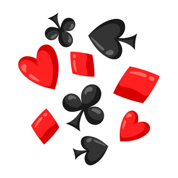 Set of casino red and black card suits falling down