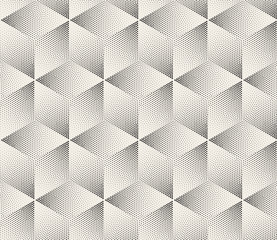 Vector Seamless Black and White Stippling Halftone Gradient Rhombus Pattern