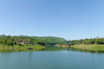 Lake with bridge in Kanchanaburi, Thailand ,landscape