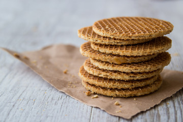 Stroopwafels or Dutch Waffles with caramel.