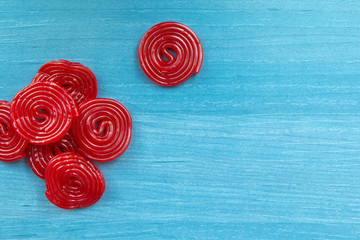 Spirals of red licorice