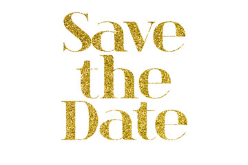 save the date gold glitter message