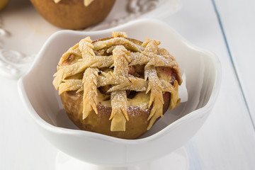 Fresh baked apple pie in apple.