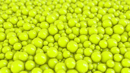 A mass of yellow balls focused. 3D rendering. Abstract background.