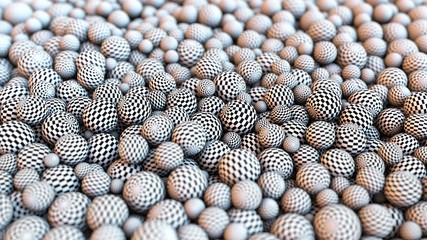 A mass of checkered balls focused. 3D rendering. Abstract background.
