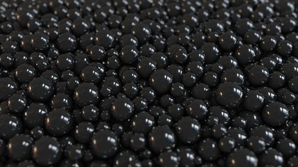 A mass of black balls focused. 3D rendering. Abstract background.