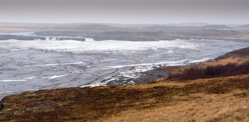 Frozen lake with ice in iceland