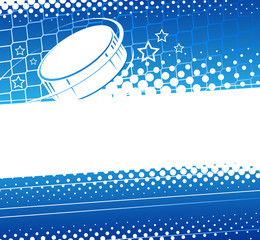 Hockey abstract background. Hockey puck flies into the net gate