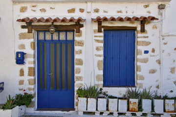 The facade of a typical Greek house.Crete Island, Greece