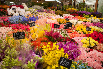 Mischen Sie bunte Blumen vor dem Blumenladen im Kuromon-Markt, Osaka, Japan?