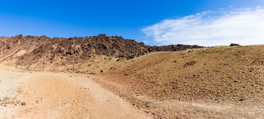 Vulcanic landscape resembling Mars in Tenerife, Spain