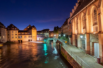 Traditional Half-timbered houses in Strasbourg at Night