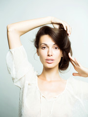 Fototapeta premium pretty stylish girl with brunette hair