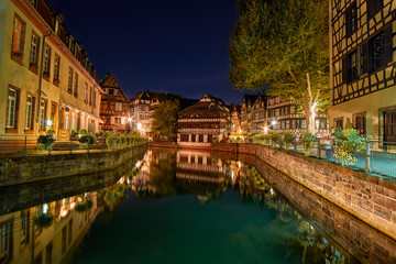 Fototapeta na wymiar Traditional Half-timbered houses in Strasbourg at Night