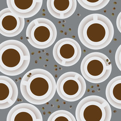 Hot chocolate and coffee beans. Seamless pattern for decoration of banners, posters, wrapping paper, textiles, tapestries.