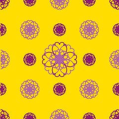 Purple abstract seamless pattern on yellow background