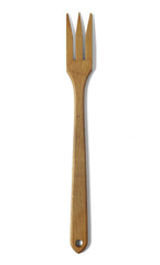 A wooden salad fork isolated on a white background
