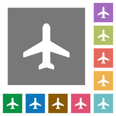 Airplane square flat icons