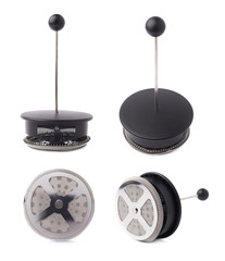 Part of french press pot coffee isolated over the white background