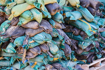 Pile of blue and green bags