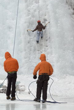 Ice climbers, Cline Canyon, Bighorn Wildland Recreation Area, Alberta, Canada
