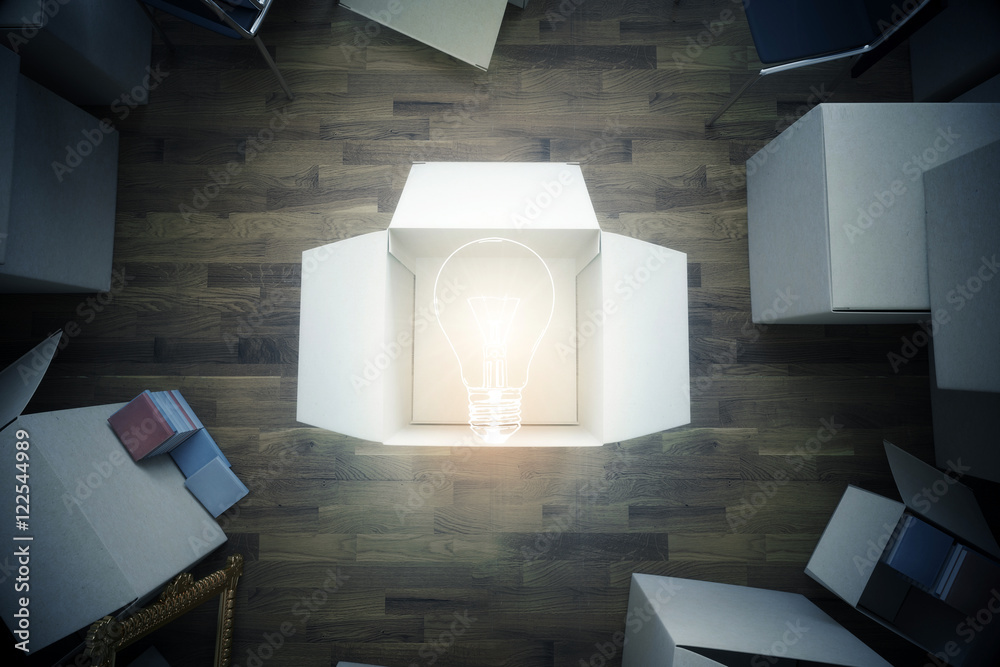 Poster room with lamp inside box