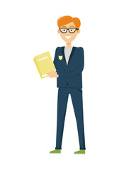 Schoolboy with Book Isolated Character