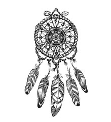 Indian dream catcher with ethnic ornaments. Vector illustration isolated on white background
