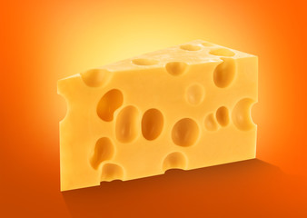 Piece of cheese isolated, chunk cutout