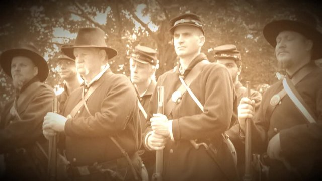 Determined Civil War soldiers in a group (Archive Footage Version)