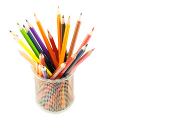 colored pencils in a stand