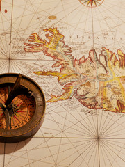 Ancient map and compass
