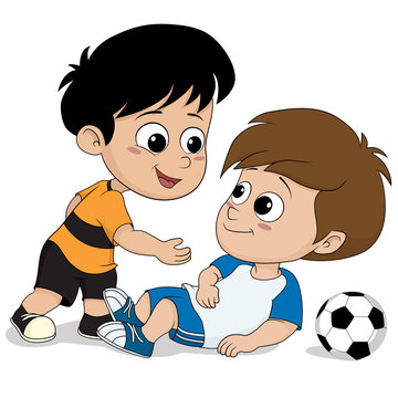 kids show good sportsmanship during soccer match.