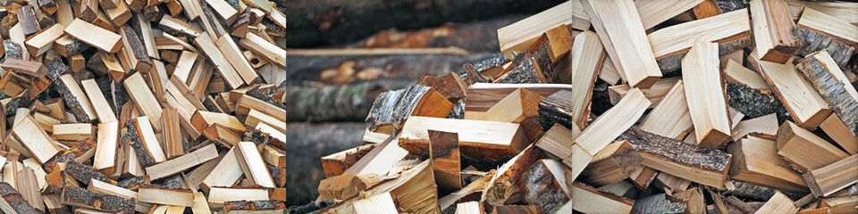 set pile of firewood logs