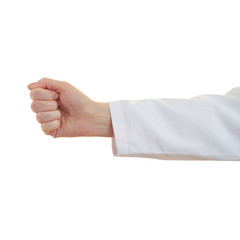 Doctor female hand over white isolated background