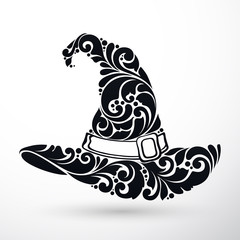 Ornate patterned black witch hat