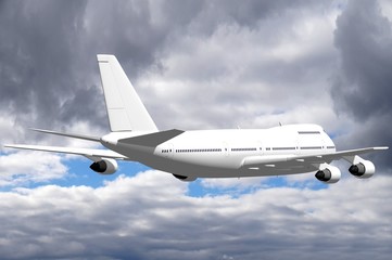 3D passenger jet plane flying in the air - great for topics like aviation, flight, transportation etc.