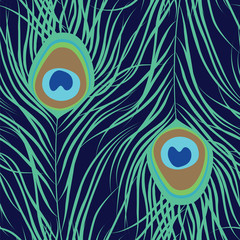 Peacock feather seamless pattern. Vector illustration