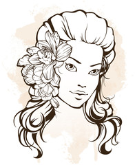 Beauty woman with flowers in long hair