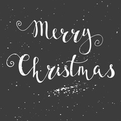 Merry Christmas text  on a winter background with snow and snowflakes. Greeting card template, poster with quote. T-shirt design, card design or home decor element. Vector.