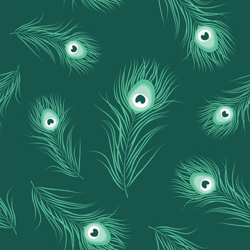 Peacock feather monochrome seamless pattern. Vector illustration
