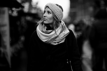 city girl black and white portrait contrast