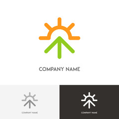 Abstract logo - green arrow and the sun on the white background