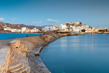 View of the Naxos town over the sea. - obrazy, fototapety, plakaty
