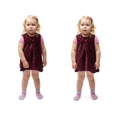 Young little girl standing over isolated white background