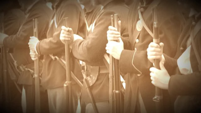 Civil War soldiers line up for battle (Archive Footage Version)