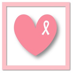 Breast cancer awareness month poster. Ribbon sign. Breast cancer symbol. Breast cancer awareness card with pink heart and pink frame.